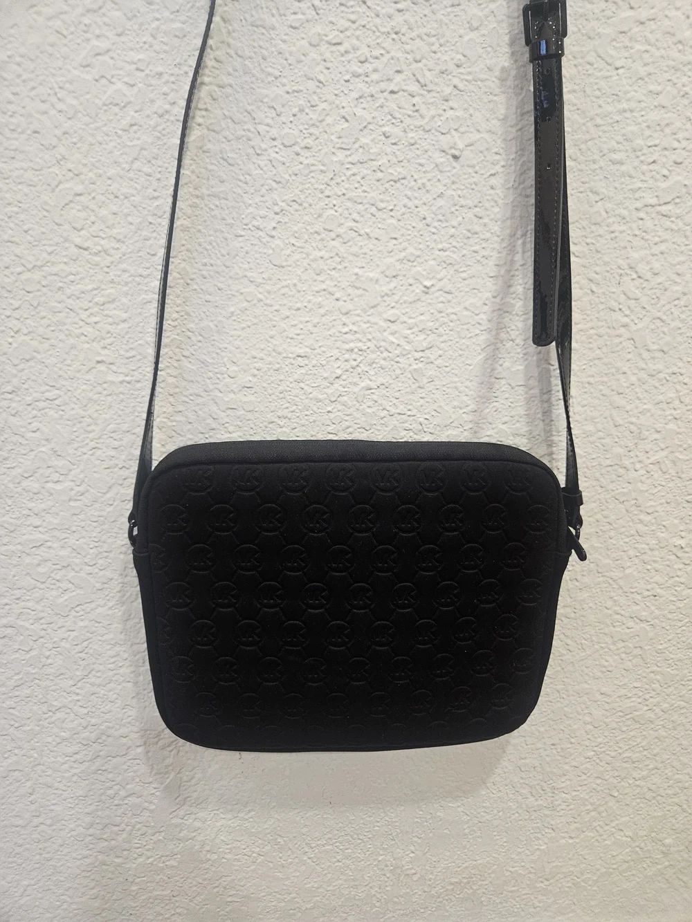Michael Kors Black Neoprene Embossed MK Logo Crossbody iPad Tablet Bag Sleeve